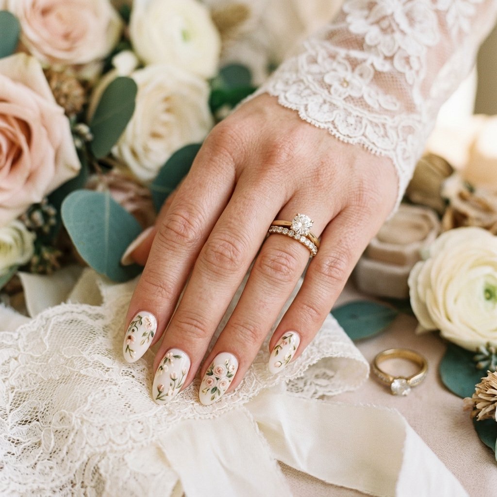 35 White Nails with Flowers: Simple to Stunning Ideas for 2026 3 White Floral Nails for Brides