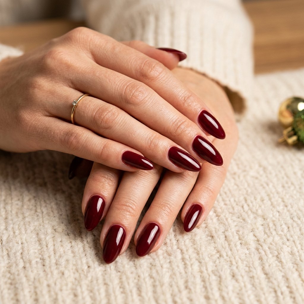 Dark Red Holiday Nails
