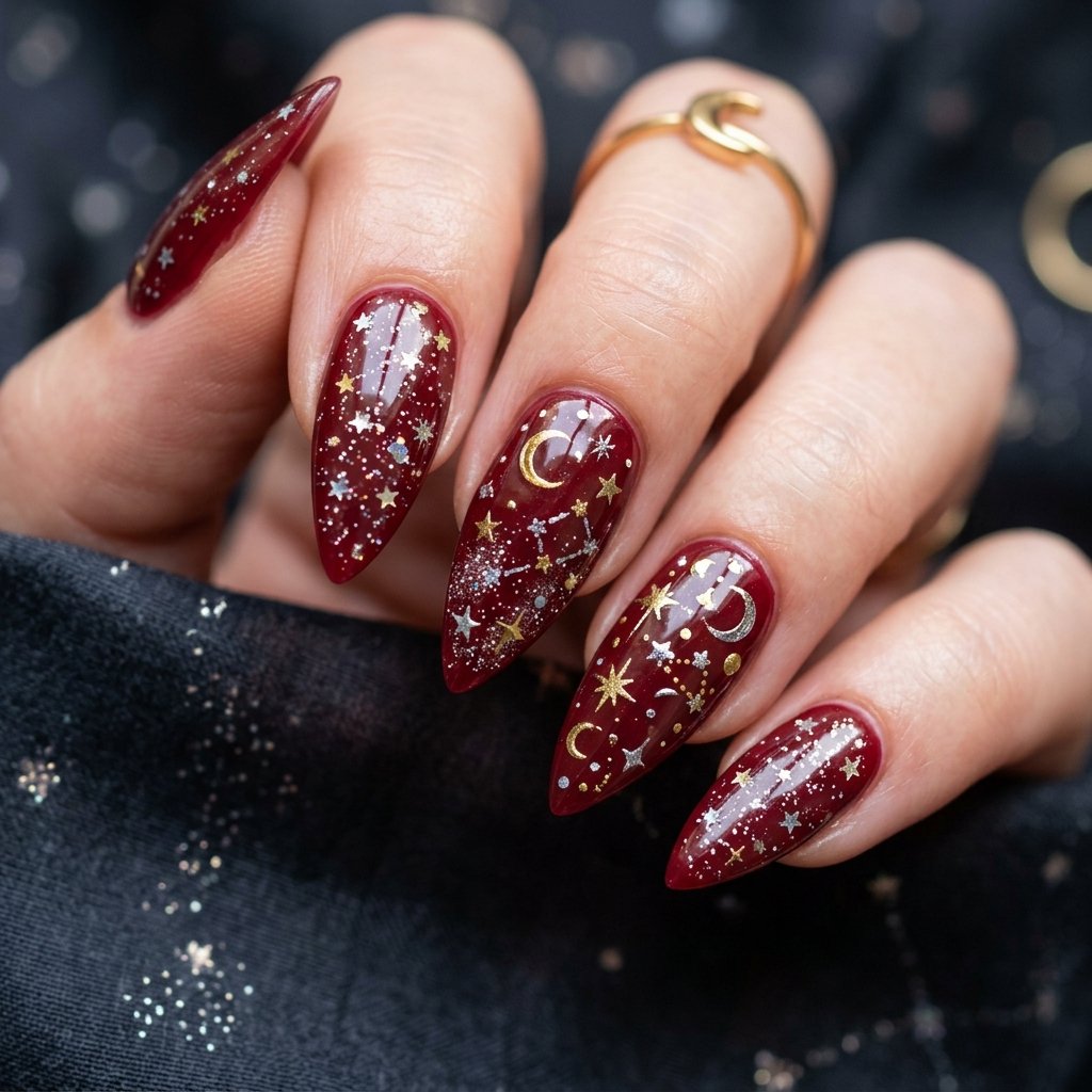 35 Stunning Red Sparkly Nails Ideas to Try for Pure Glamour 22 Venetian Red Celestial Shimmer