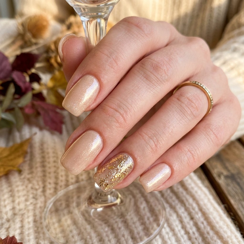 35 Best Thanksgiving Nails Ideas You Need to Try This Year 2026 34 Champagne and Gold Thanksgiving Nail Ideas