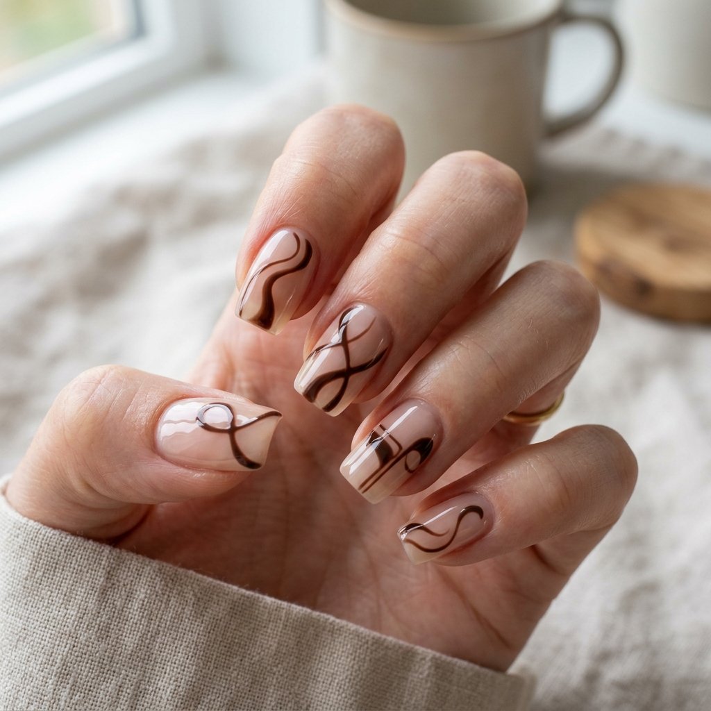 30 September Nails Ideas Perfect for Sweater Weather 8 Minimalist Chocolate Swirls