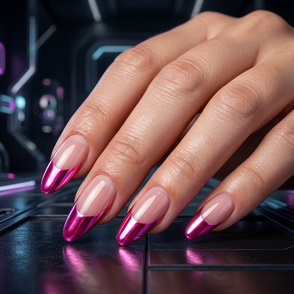 35 Best Hot Pink French Tip Nails – From Classic to Bold 11 Hot Pink Chrome French Tips