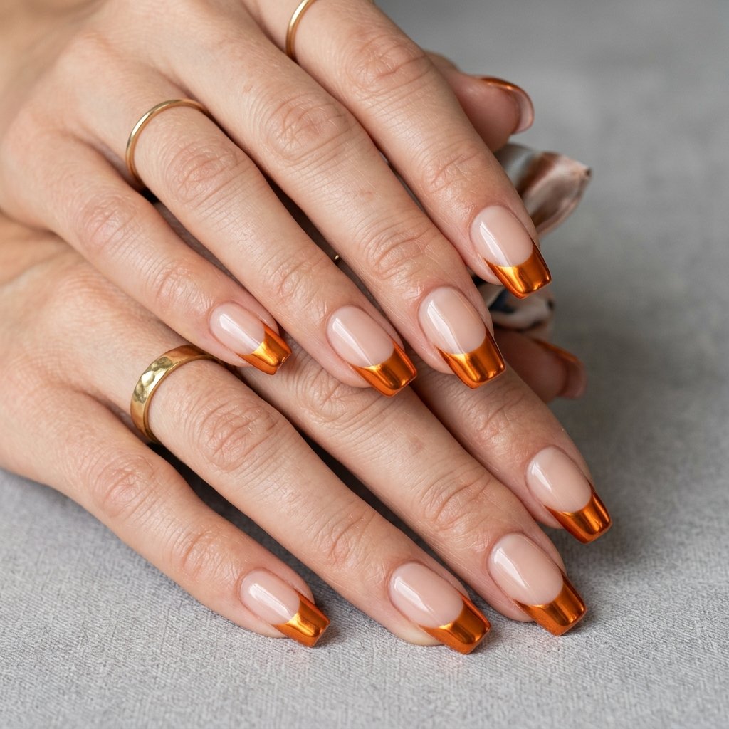 32 Awesome Orange French Tip Nails: The Only Inspo List You Need 9 Orange Chrome French Tip Nails