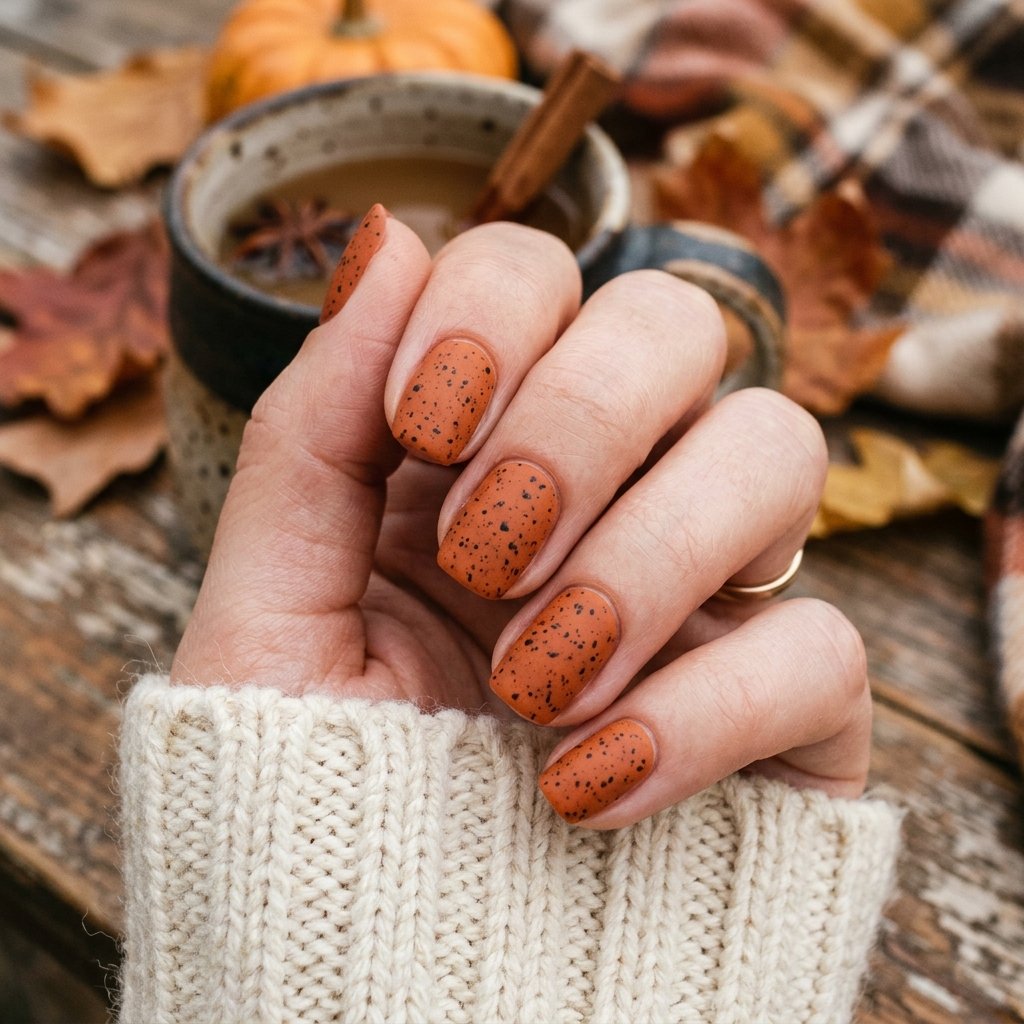 September Nails Art: 30 Elegant Early Autumn Looks 14 Warm Cider Speckled Base