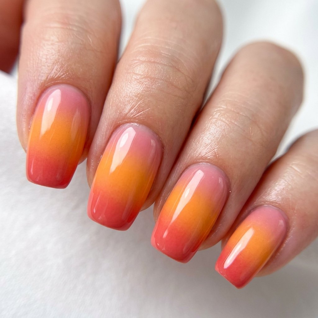 35 Top Simple Summer Nail Designs to Try Before the Season Ends 11 Sunset Ombre Nail Designs