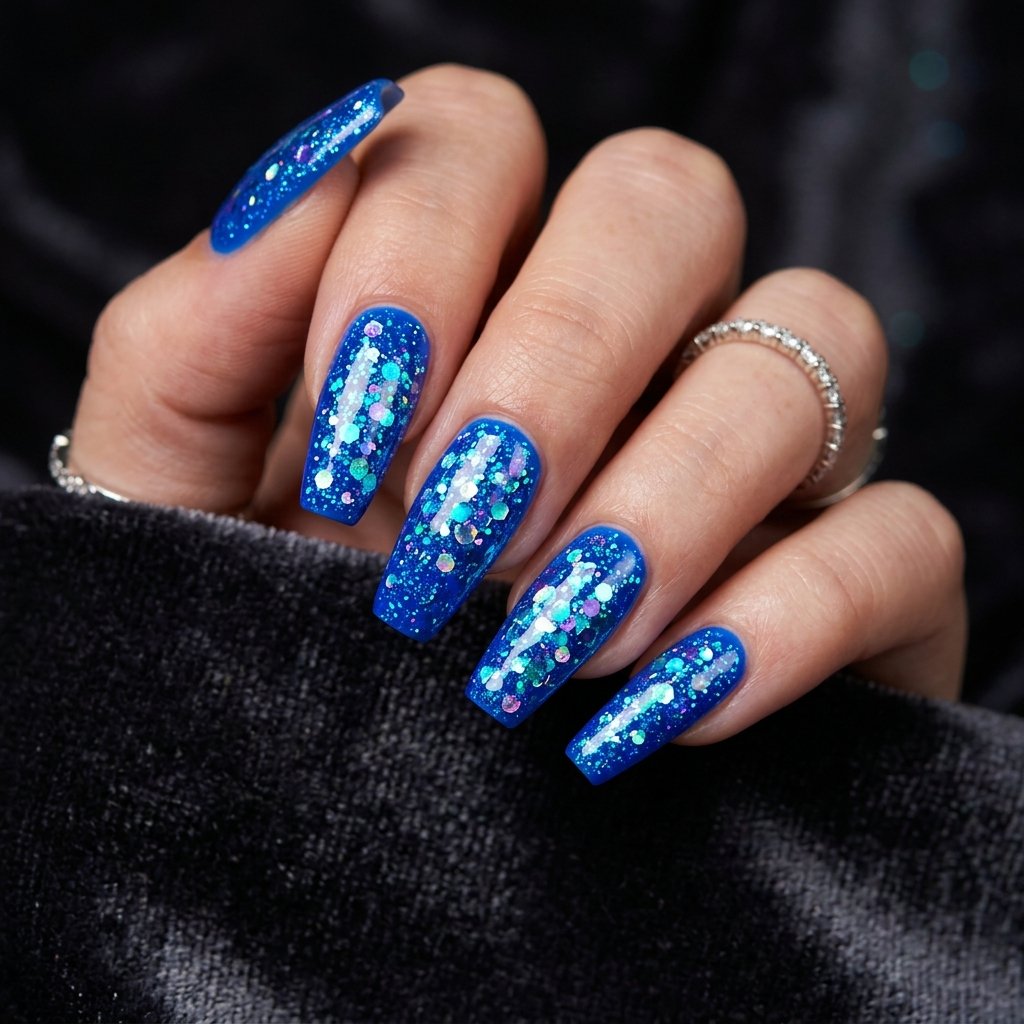 30 Gorgeous Neon Blue Nails Ideas You Will Actually Want to Wear 6 Neon Blue Glitter Nails