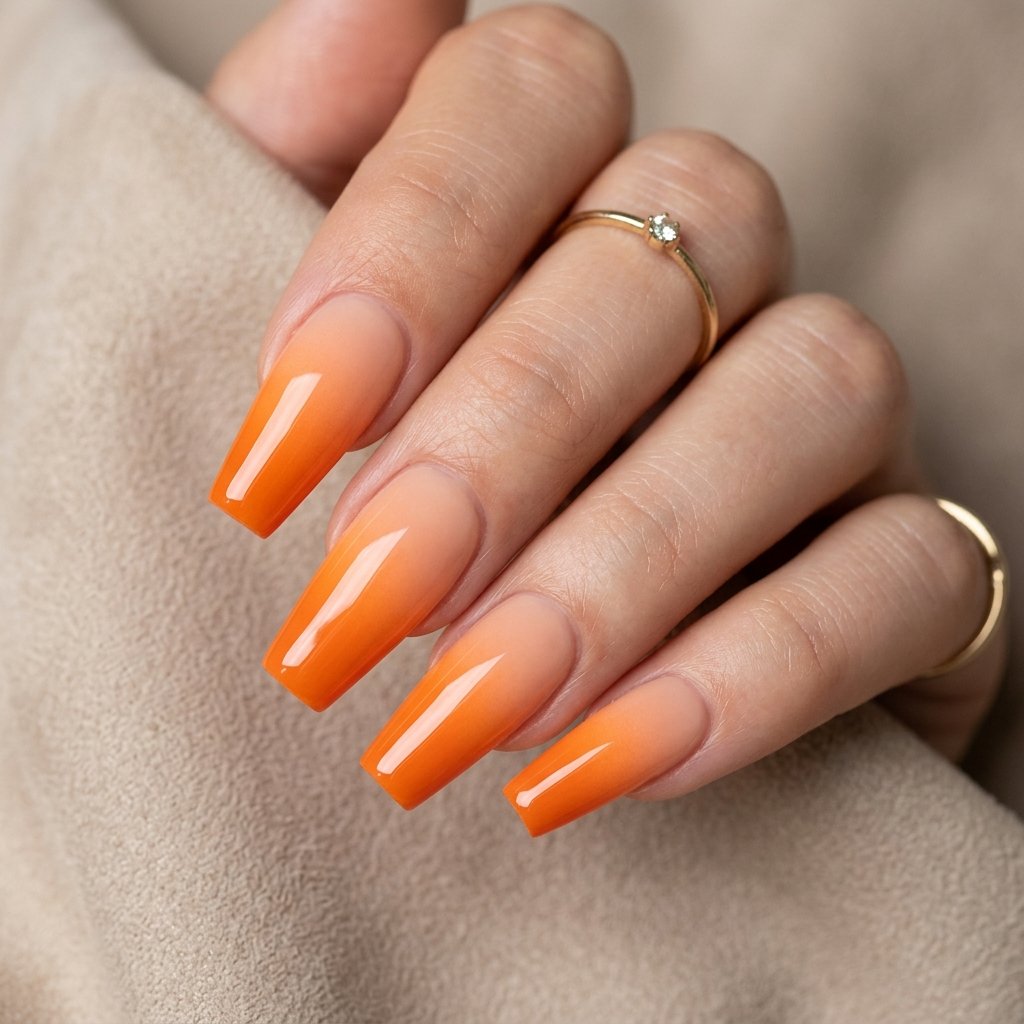 34 Best Orange Ombre Nails Ideas for Every Skin Tone & Season 2026 19 Coffin Orange Ombre Nails Ideas