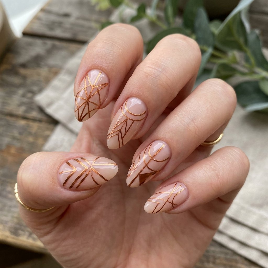 30 September Nails Ideas Perfect for Sweater Weather 26 Copper Metallic Line Work