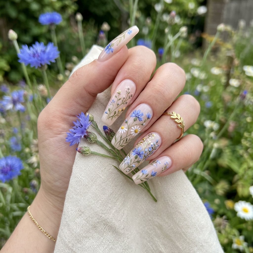 Cornflower Blue Floral Coffin Details