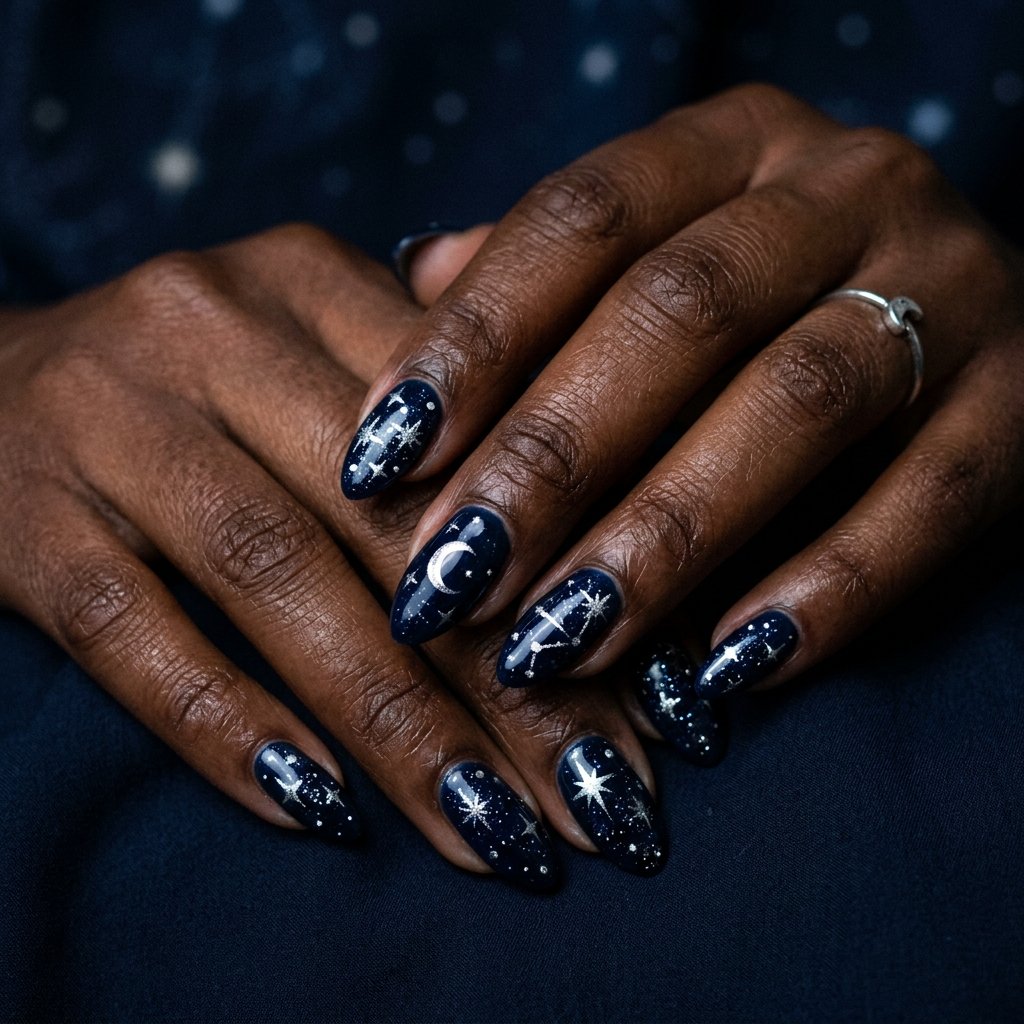 Dark Blue and Silver Nail Designs
