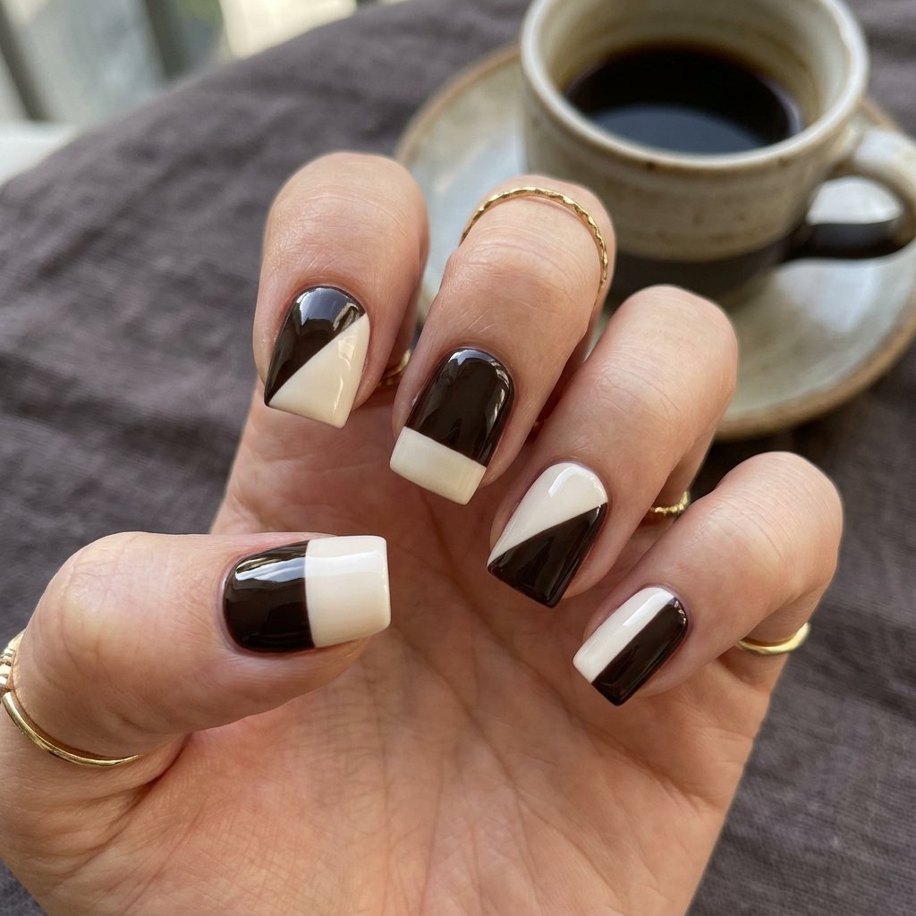 30 September Nails Ideas Perfect for Sweater Weather 29 Espresso and Cream Color Block