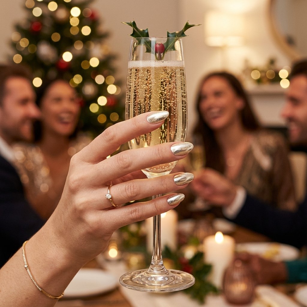 35 Gorgeous Chrome Christmas Nails Ideas to Try Now 12 Champagne Shimmer Look