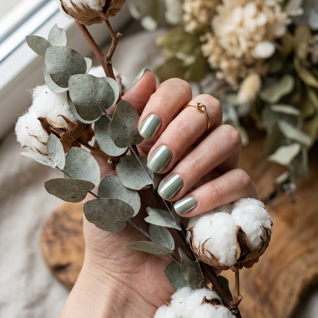 35 Gorgeous Chrome Christmas Nails Ideas to Try Now 29 Sage Green Earthy Holiday Style