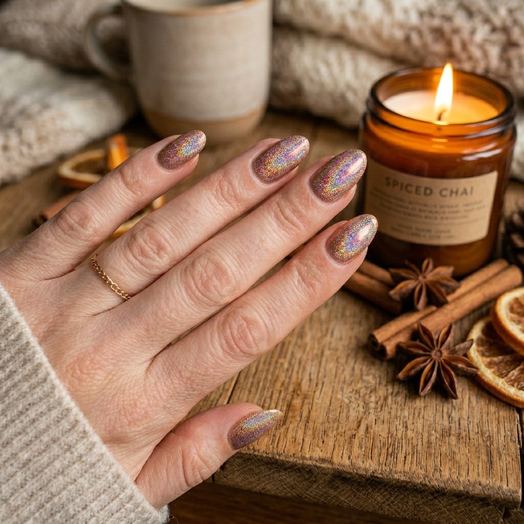 35 Gorgeous Chrome Christmas Nails Ideas to Try Now 10 Holographic Gingerbread Charm