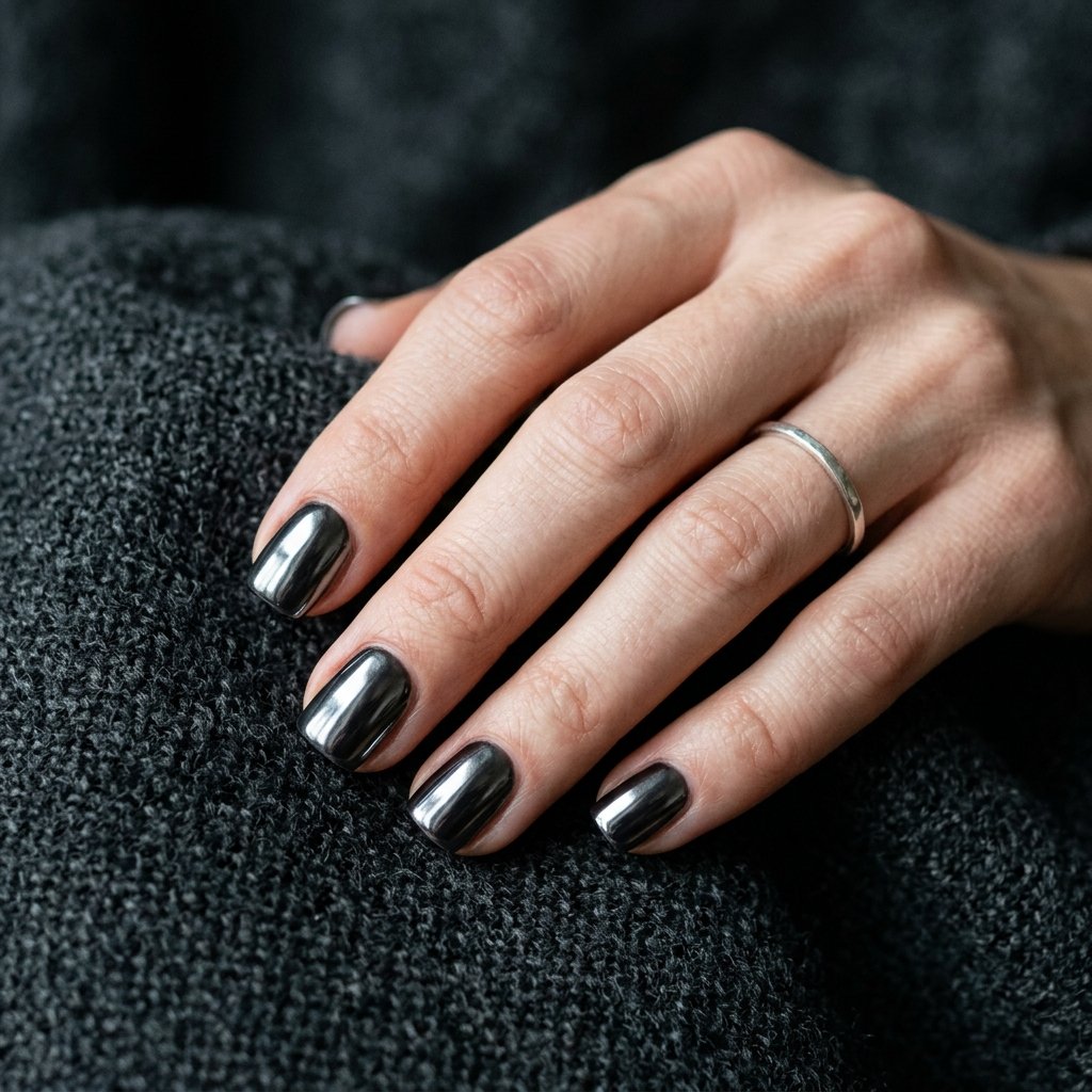 35 Gorgeous Chrome Christmas Nails Ideas to Try Now 25 Charcoal Winter Solstice Look