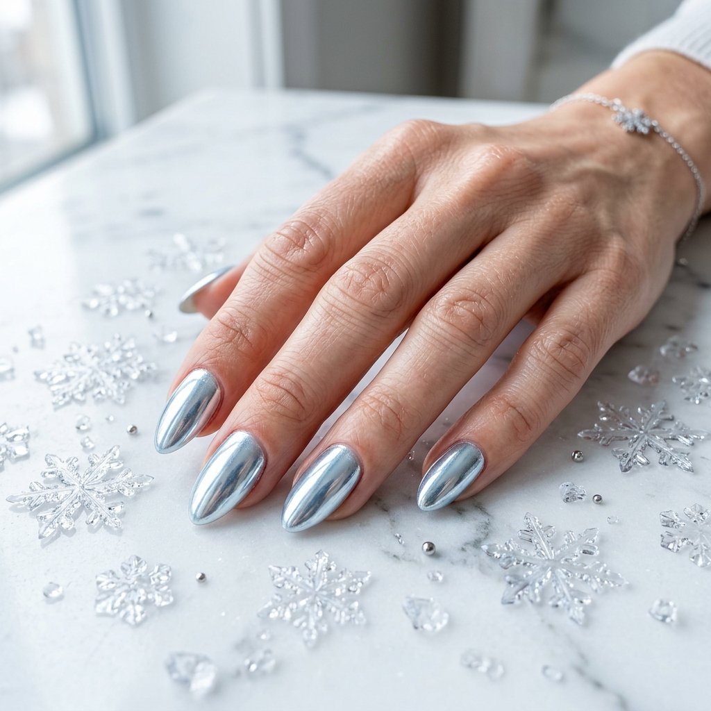 35 Gorgeous Chrome Christmas Nails Ideas to Try Now 3 Frosted Silver Icicle Inspiration
