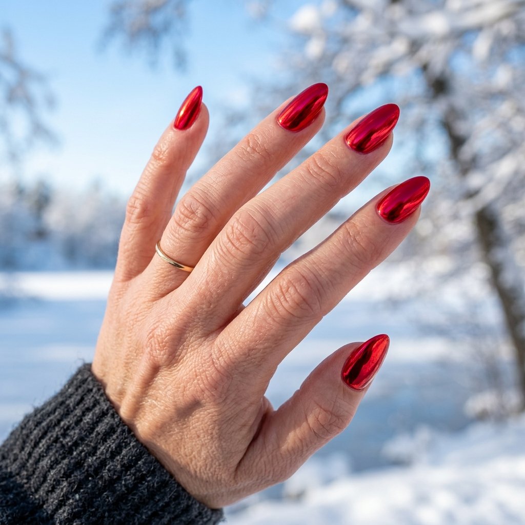 35 Gorgeous Chrome Christmas Nails Ideas to Try Now 16 Ruby Slippers High Shine