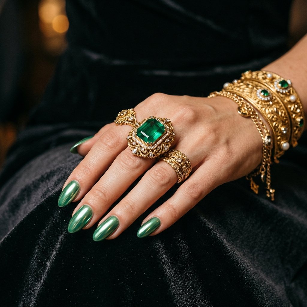 35 Gorgeous Chrome Christmas Nails Ideas to Try Now 35 Jade Green Metallic Luxury Concept