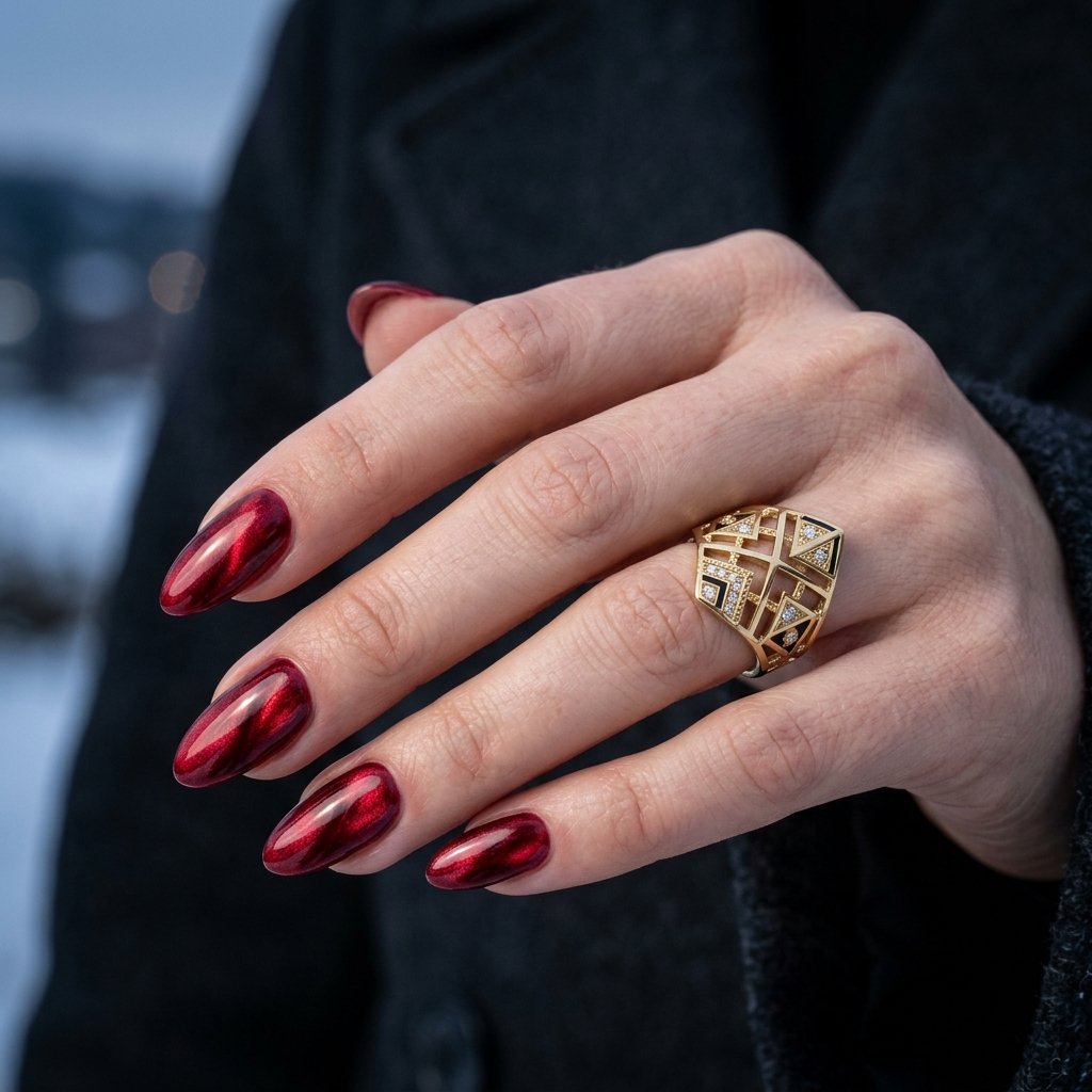 35 Gorgeous Chrome Christmas Nails Ideas to Try Now 11 Velvet Crimson Blend