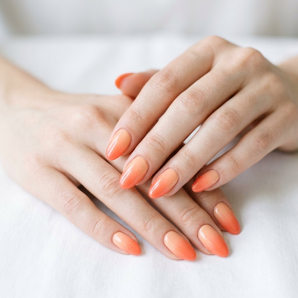 34 Best Orange Ombre Nails Ideas for Every Skin Tone & Season 2026 2 Peach to Orange Ombre Nails Ideas