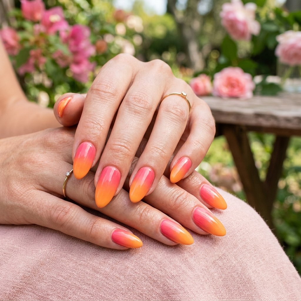 34 Best Orange Ombre Nails Ideas for Every Skin Tone & Season 2026 4 Orange and Pink Ombre Nails Ideas