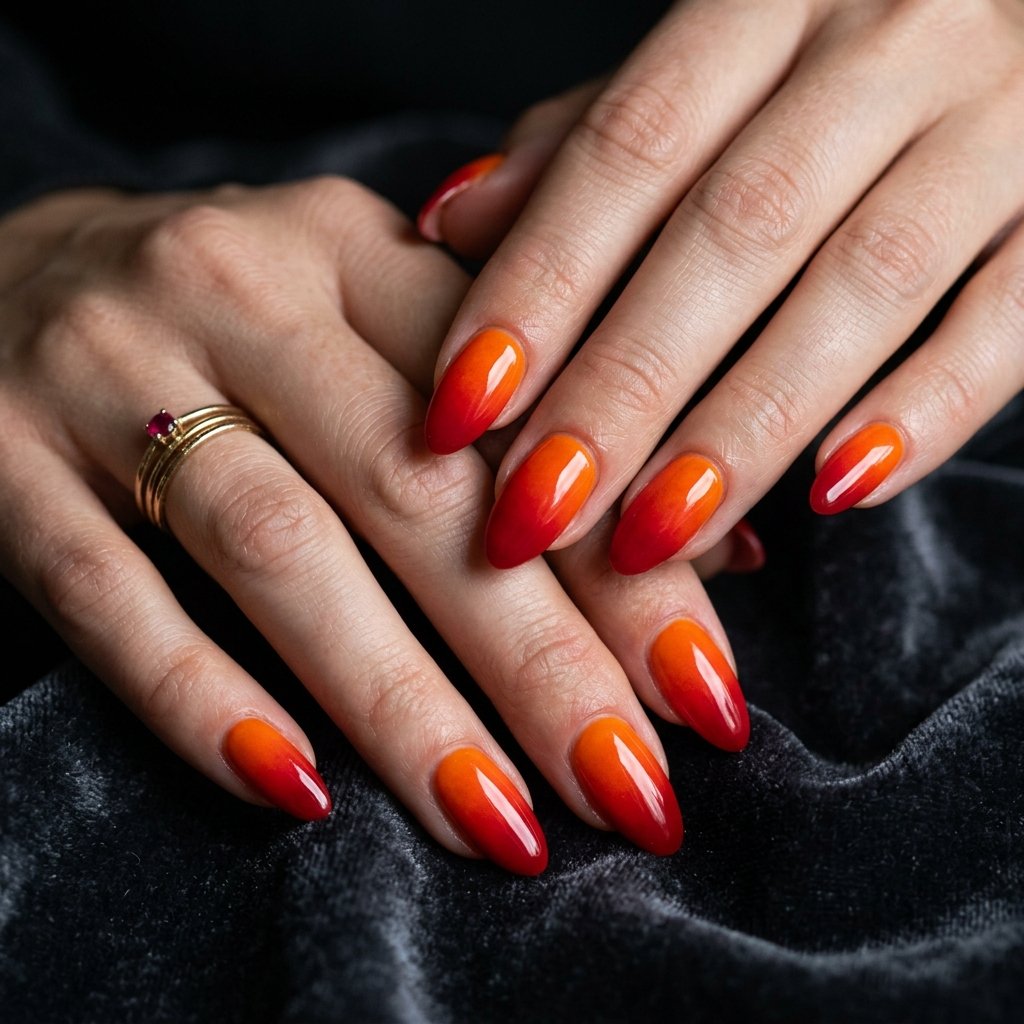 34 Best Orange Ombre Nails Ideas for Every Skin Tone & Season 2026 8 Orange to Red Ombre Nails Ideas