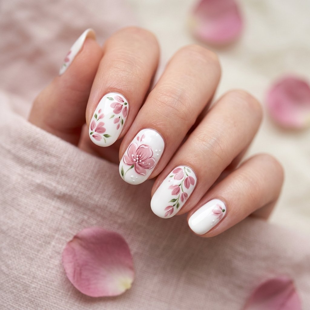 35 White Nails with Flowers: Simple to Stunning Ideas for 2026 5 White and Pink Flower Nail Art