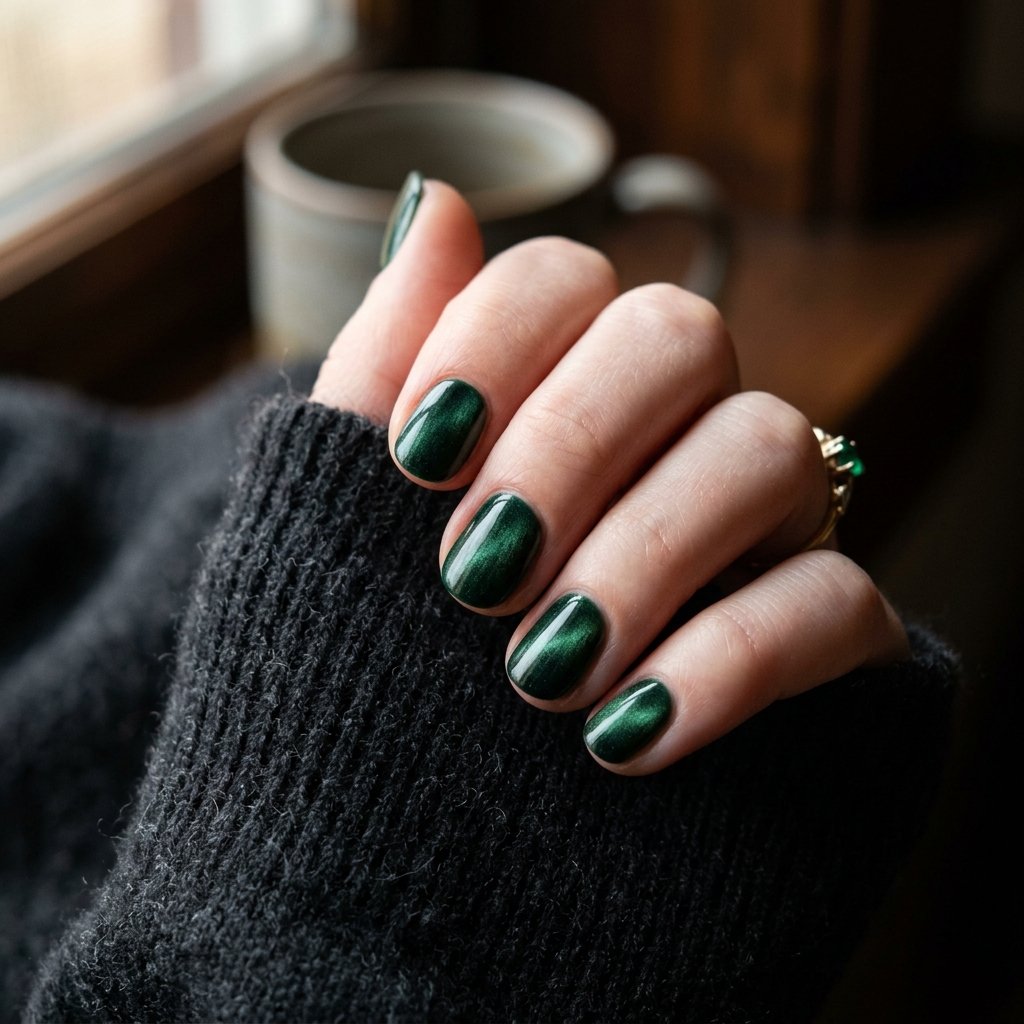 30 September Nails Ideas Perfect for Sweater Weather 23 Forest Green Velvet Finish