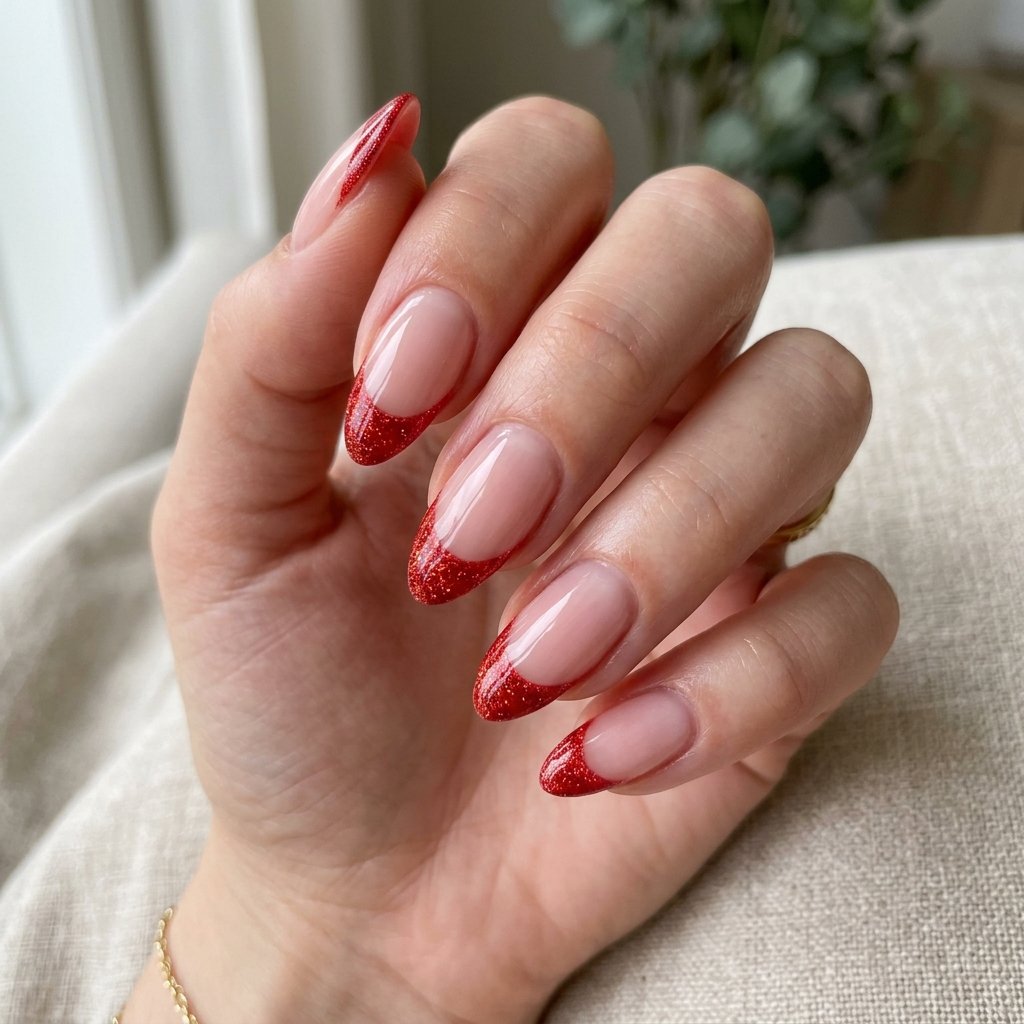 35 Stunning Red Sparkly Nails Ideas to Try for Pure Glamour 24 Vermilion Red Sparkle French Tips