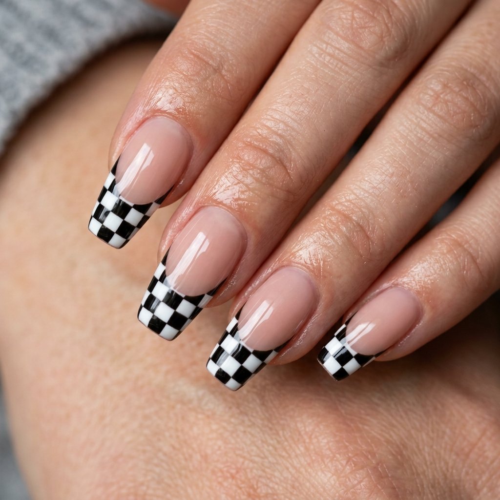 30 French Tip Nails Designs You'll Want to Copy 5 Checkerboard French Tip Ideas