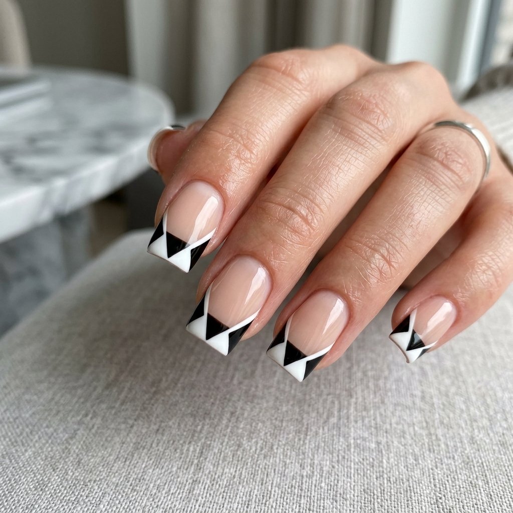 30 French Tip Nails Designs You'll Want to Copy 3 Geometric French Tip Ideas
