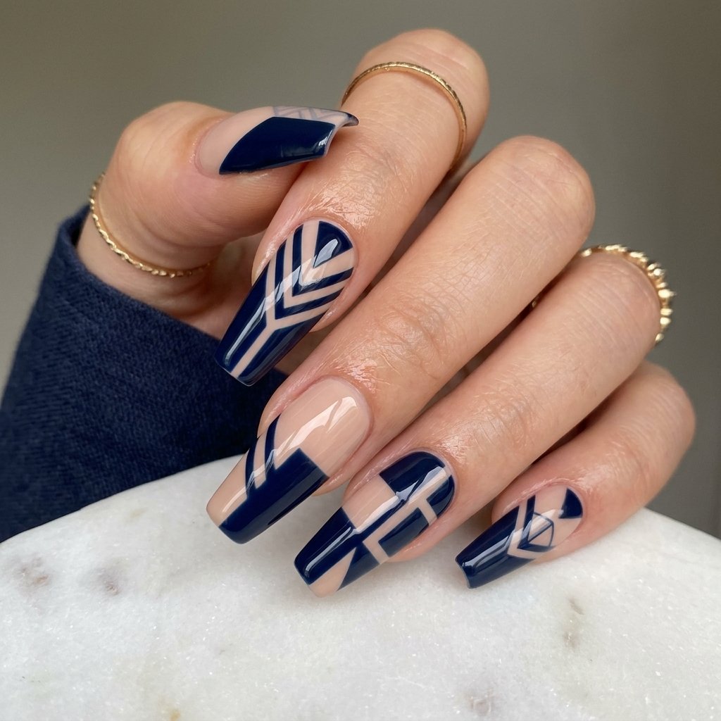 Geometric Navy Blue Coffin Layout
