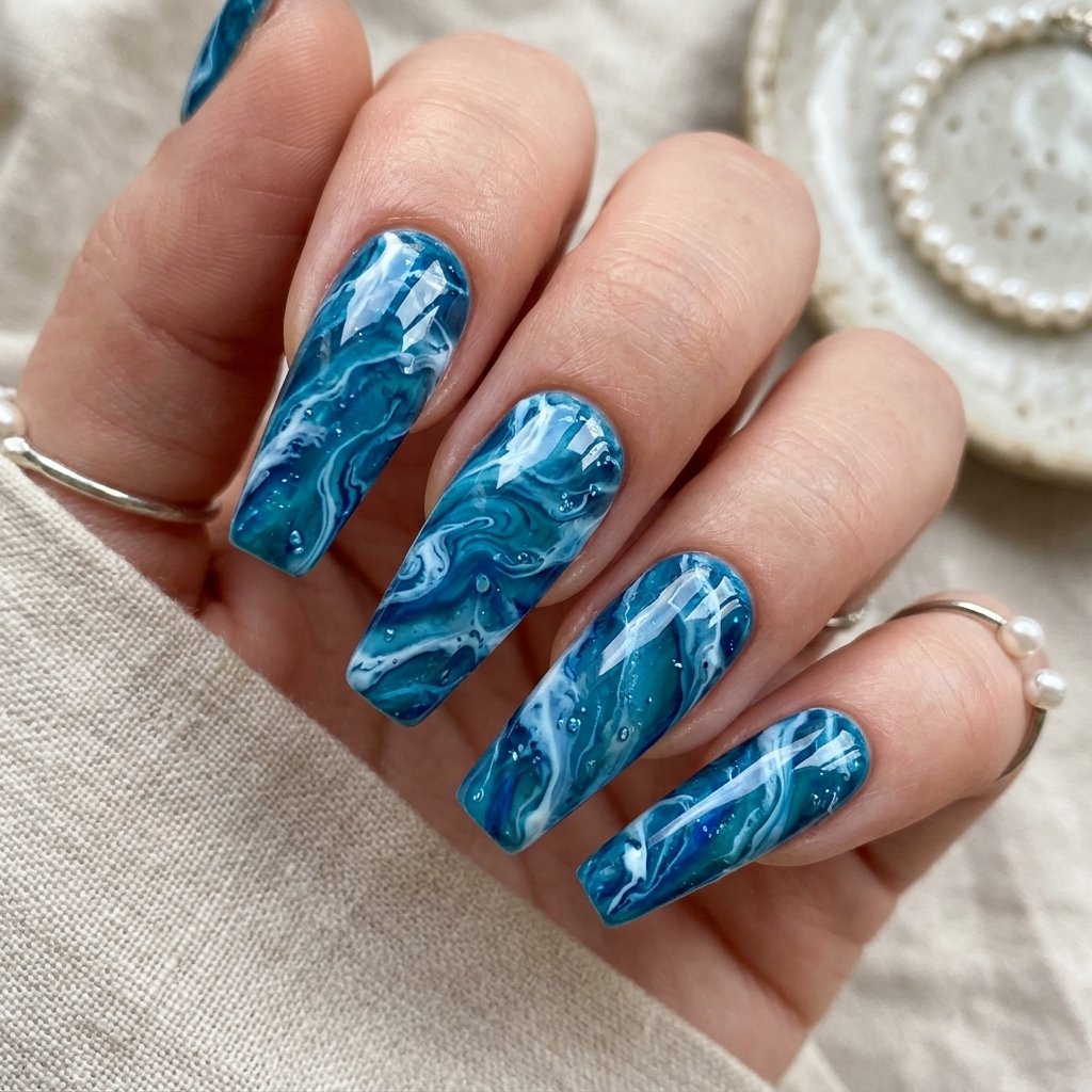 Glossy Ocean Blue Marble Effect