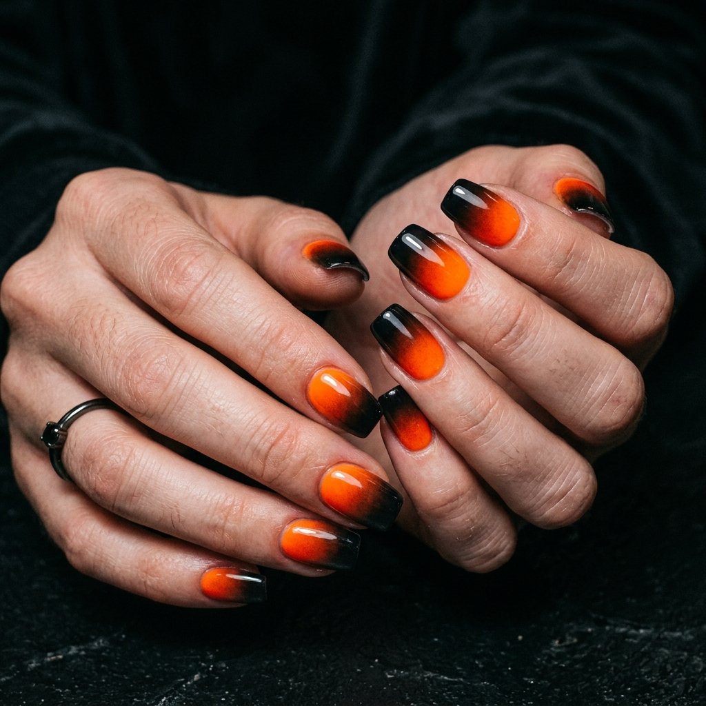 34 Best Orange Ombre Nails Ideas for Every Skin Tone & Season 2026 14 Orange and Black Ombre Nails Ideas