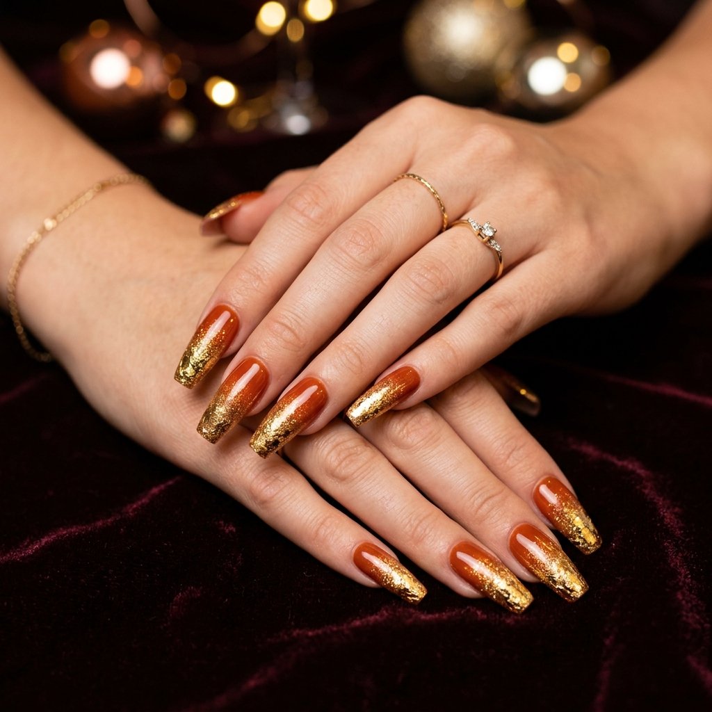 34 Best Orange Ombre Nails Ideas for Every Skin Tone & Season 2026 22 Orange and Gold Ombre Nails Ideas