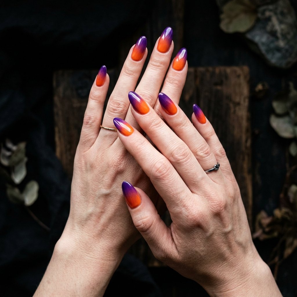 34 Best Orange Ombre Nails Ideas for Every Skin Tone & Season 2026 23 Orange and Purple Ombre Nails Ideas