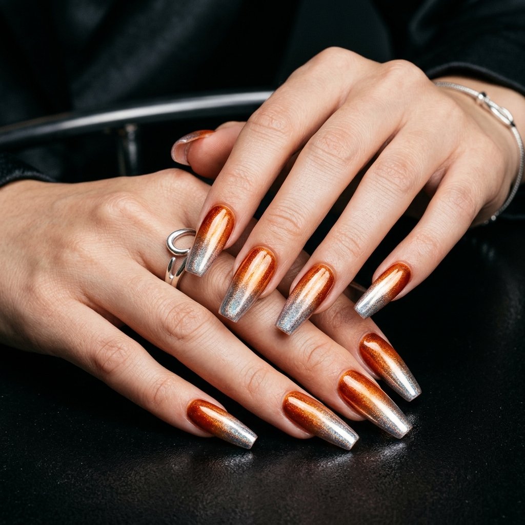 34 Best Orange Ombre Nails Ideas for Every Skin Tone & Season 2026 12 Orange Chrome Ombre Nails Ideas