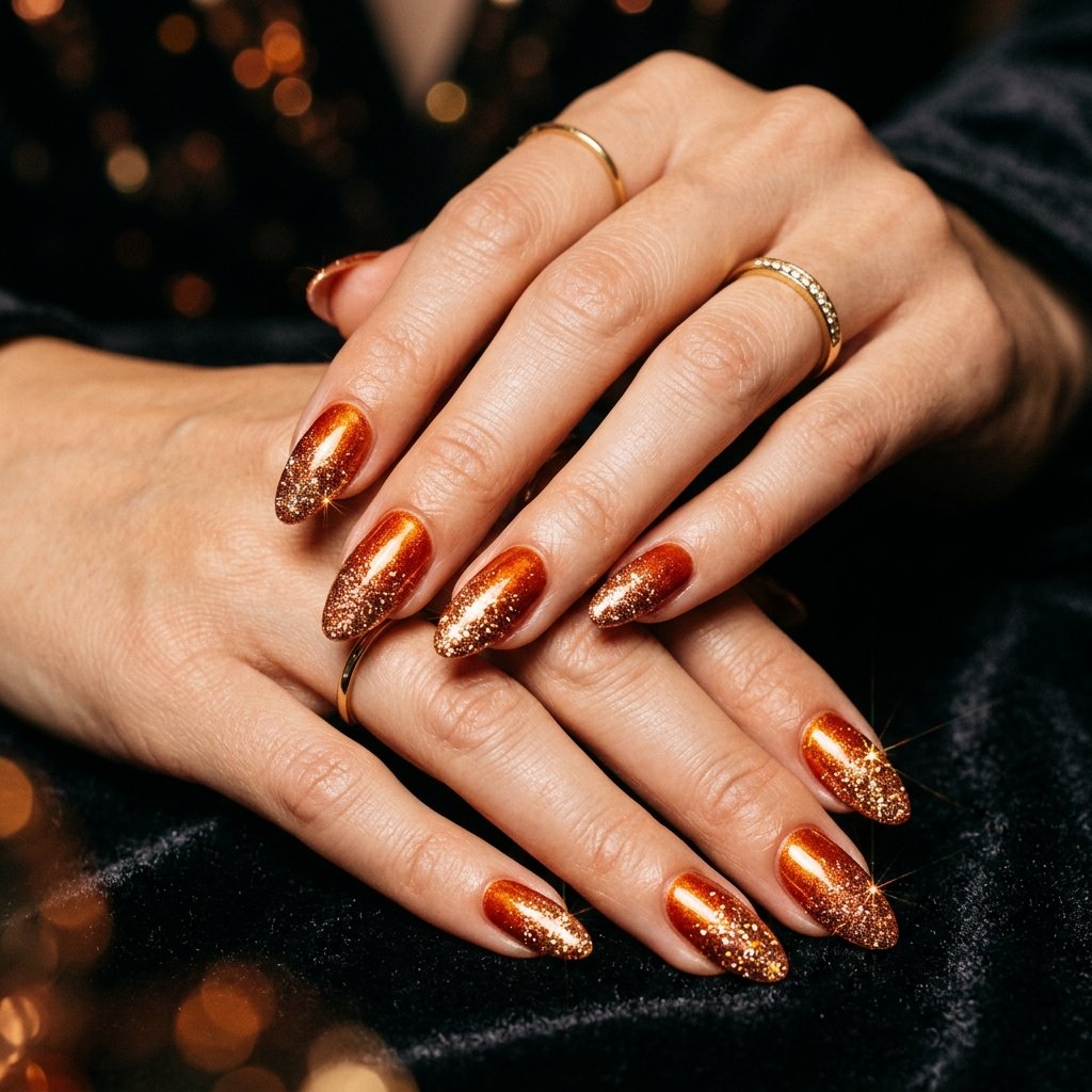 34 Best Orange Ombre Nails Ideas for Every Skin Tone & Season 2026 6 Orange Glitter Ombre Nails Ideas