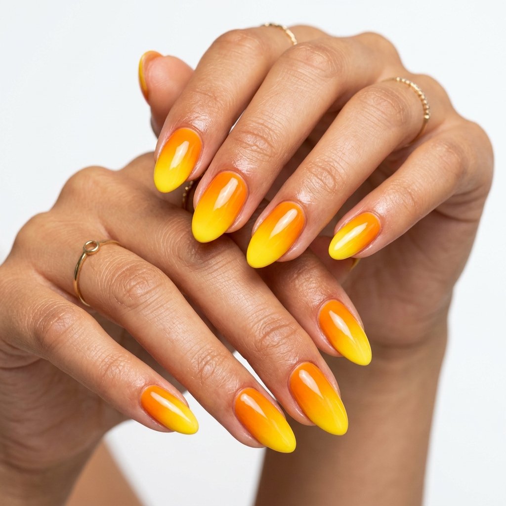 34 Best Orange Ombre Nails Ideas for Every Skin Tone & Season 2026 5 Orange and Yellow Ombre Nails Ideas