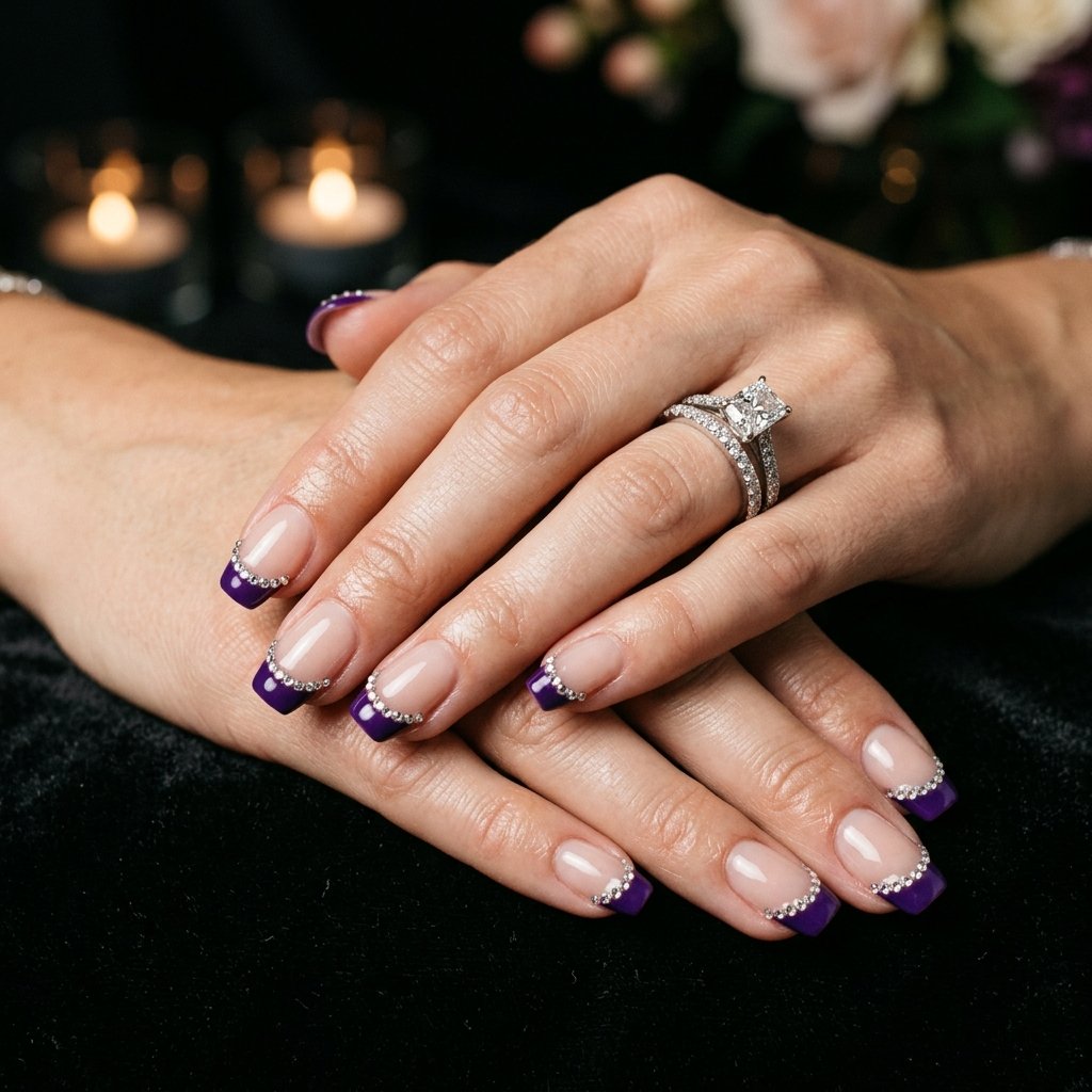 34 Fresh Purple French Tip Nails Ideas You Have Not Seen Before 20 Purple French Tip Nails with Rhinestones Ideas