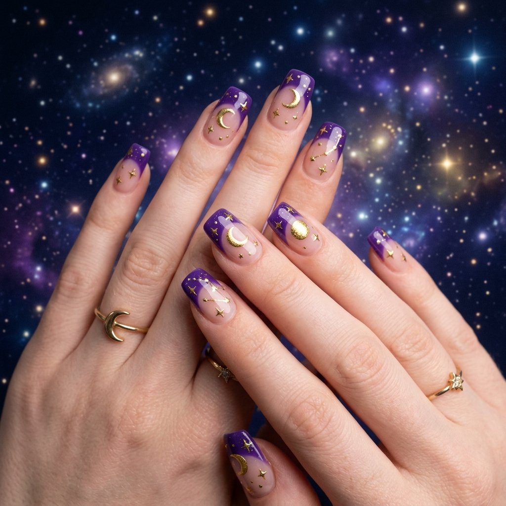 34 Fresh Purple French Tip Nails Ideas You Have Not Seen Before 34 Purple French Tip Nails with Stars and Moons Ideas