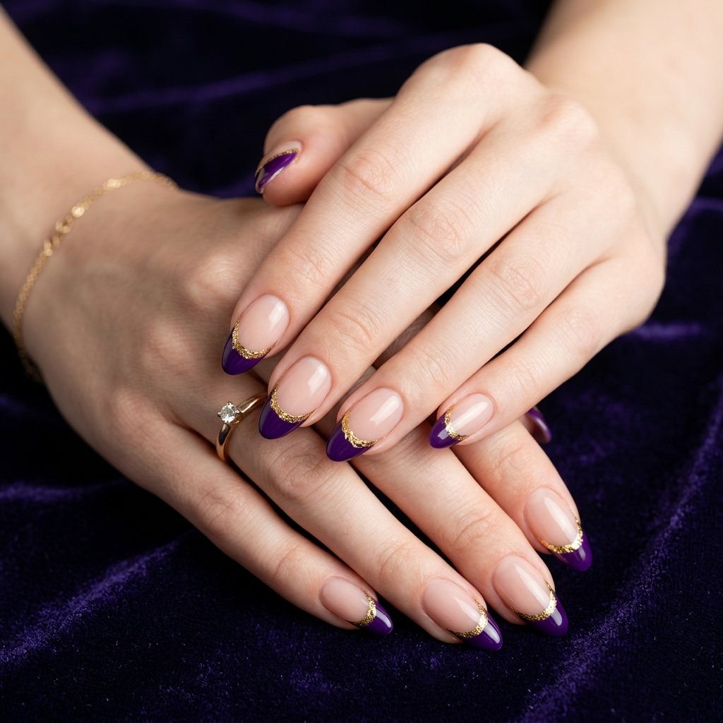 34 Fresh Purple French Tip Nails Ideas You Have Not Seen Before 11 Purple and Gold French Tip Nails Ideas