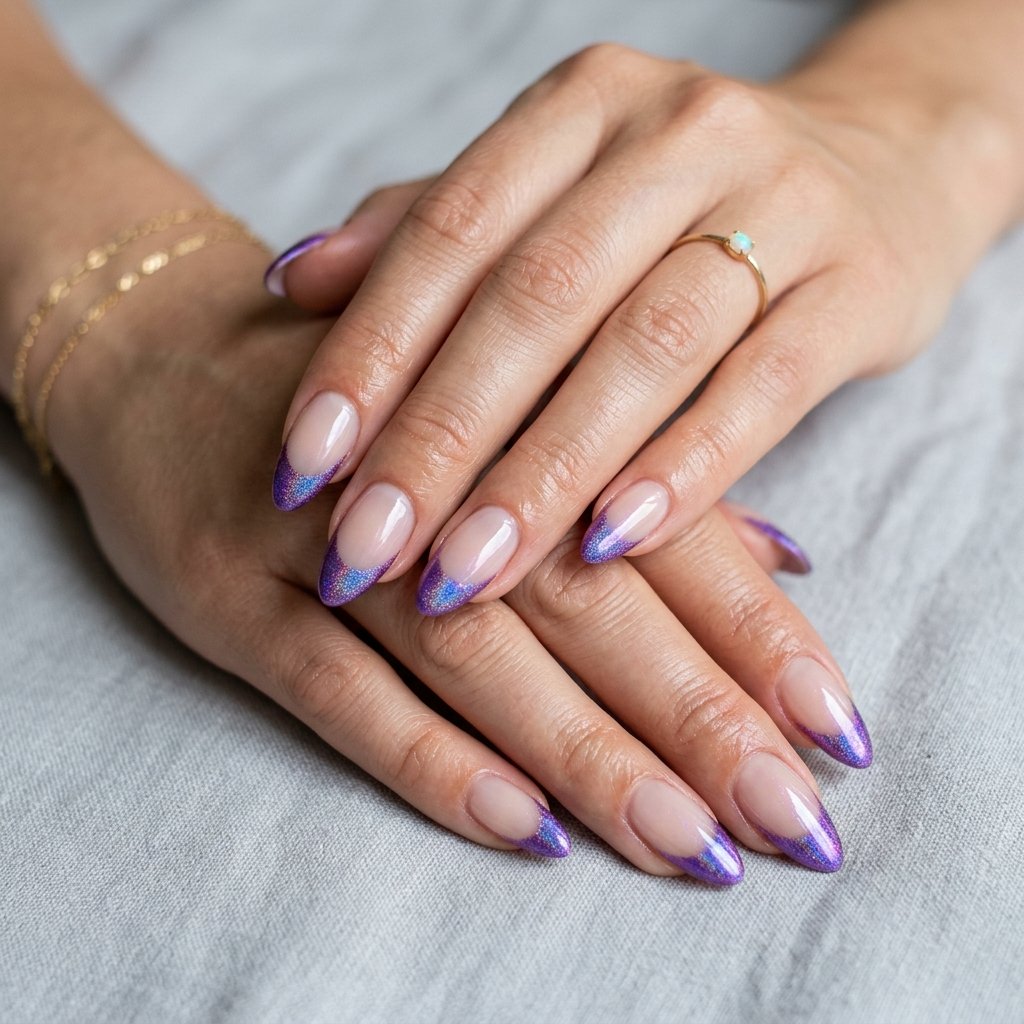 34 Fresh Purple French Tip Nails Ideas You Have Not Seen Before 28 Purple Holographic French Tip Nails Ideas