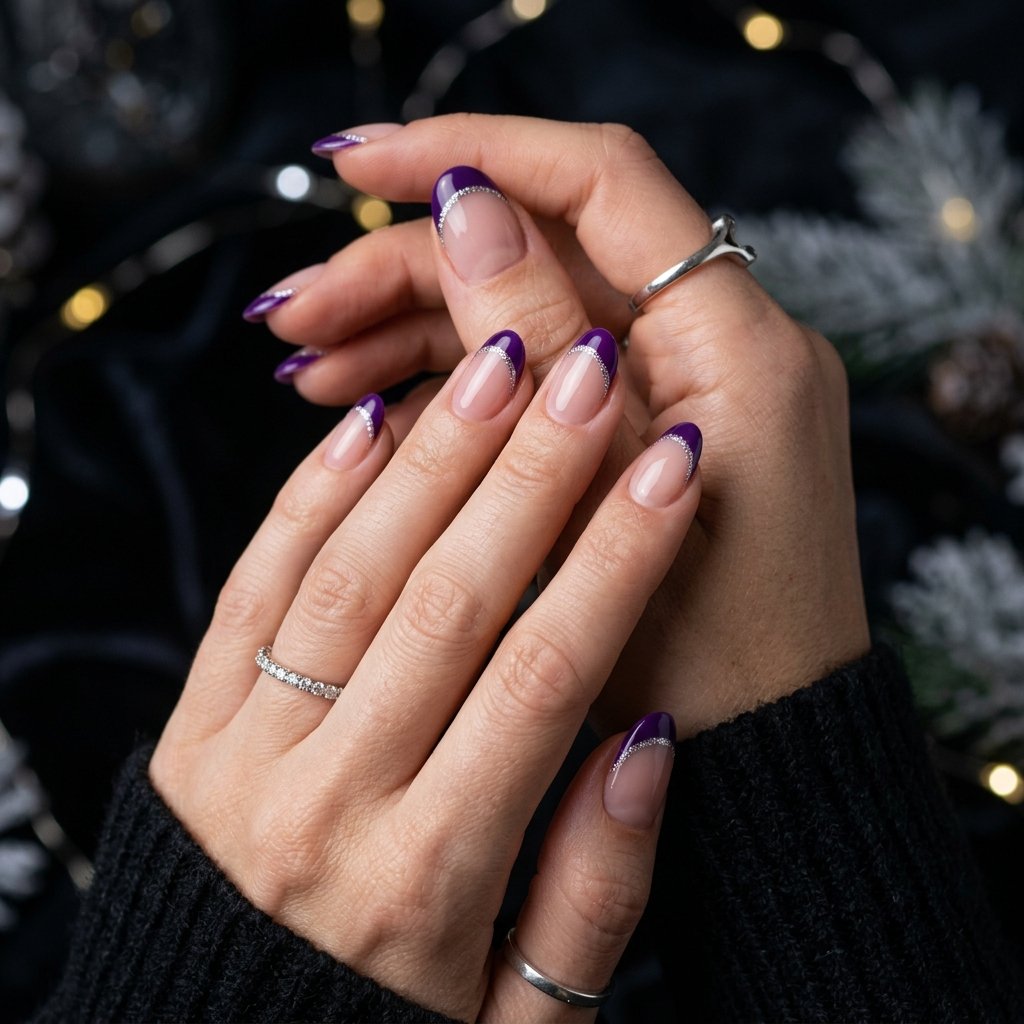 34 Fresh Purple French Tip Nails Ideas You Have Not Seen Before 29 Purple and Silver French Tip Nails Ideas