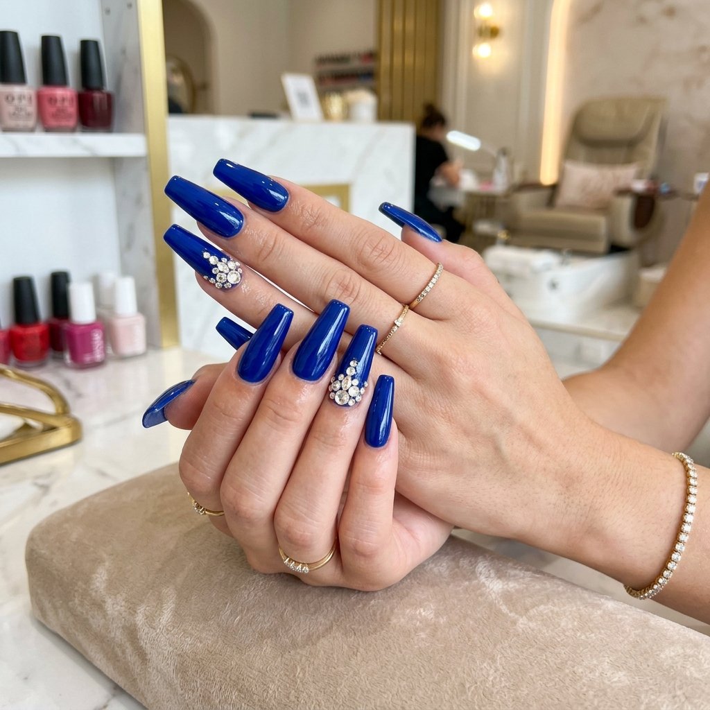Midnight Navy Matte Coffin Nails