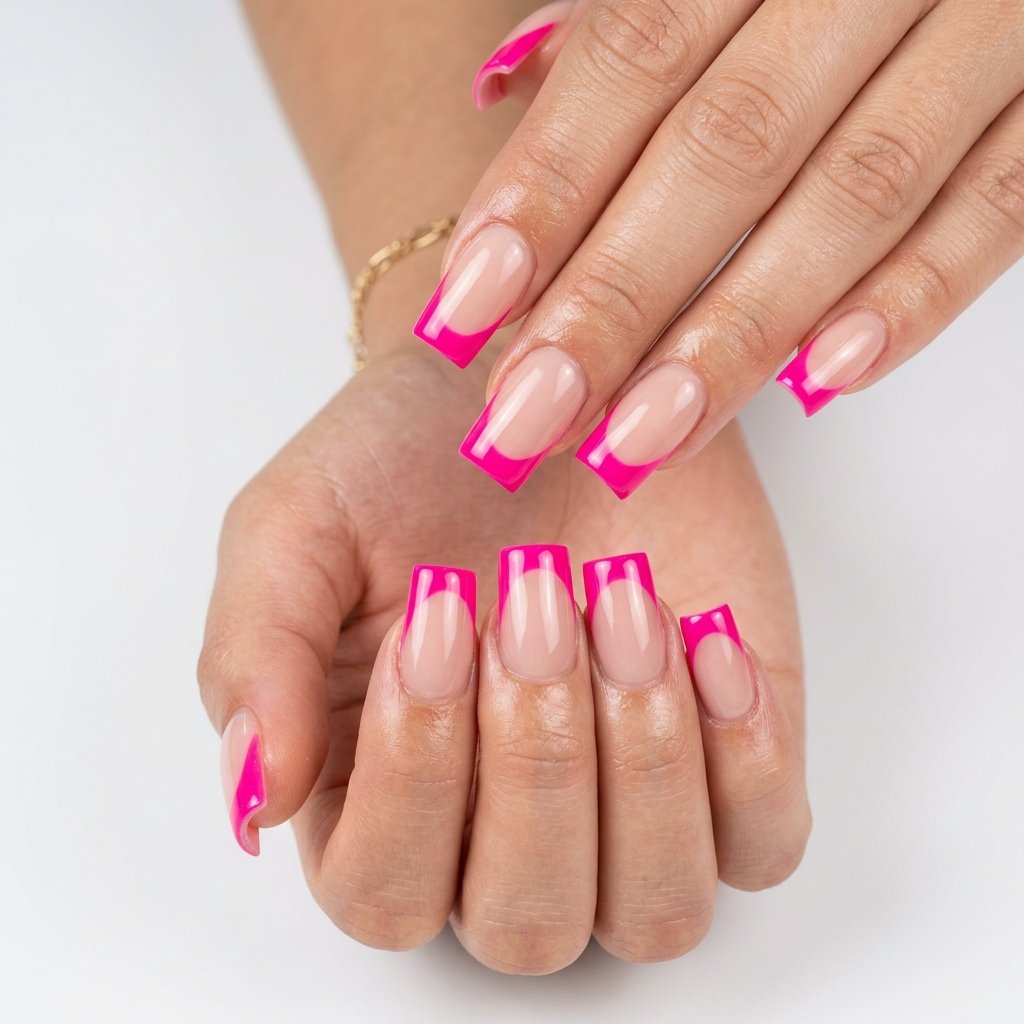 35 Best Hot Pink French Tip Nails – From Classic to Bold 12 Square French Tip Nails Hot Pink