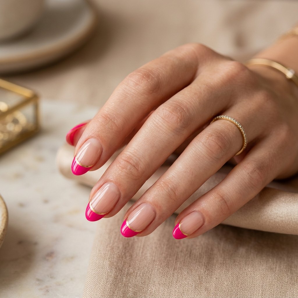35 Best Hot Pink French Tip Nails – From Classic to Bold 21 Hot Pink French Tips With Gold Line