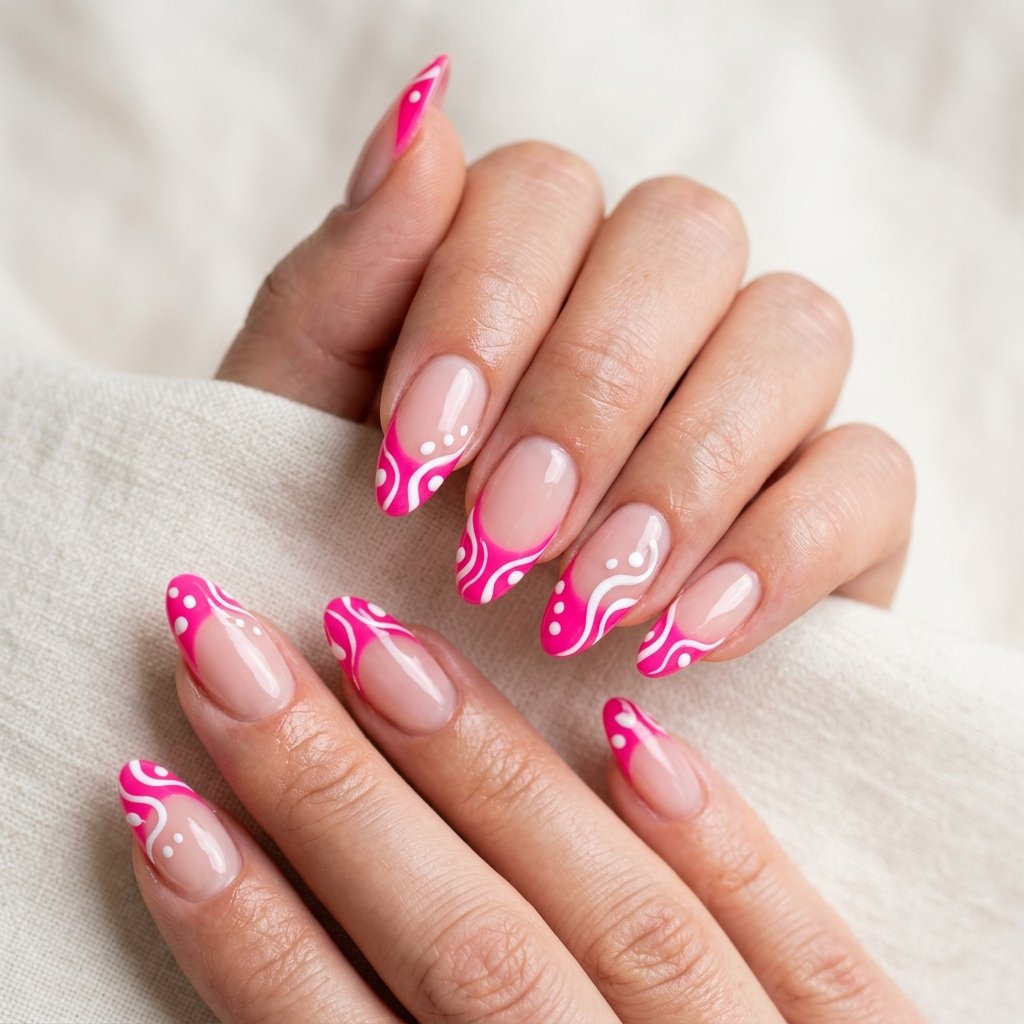 35 Best Hot Pink French Tip Nails – From Classic to Bold 23 Hot Pink French Tips With Swirls