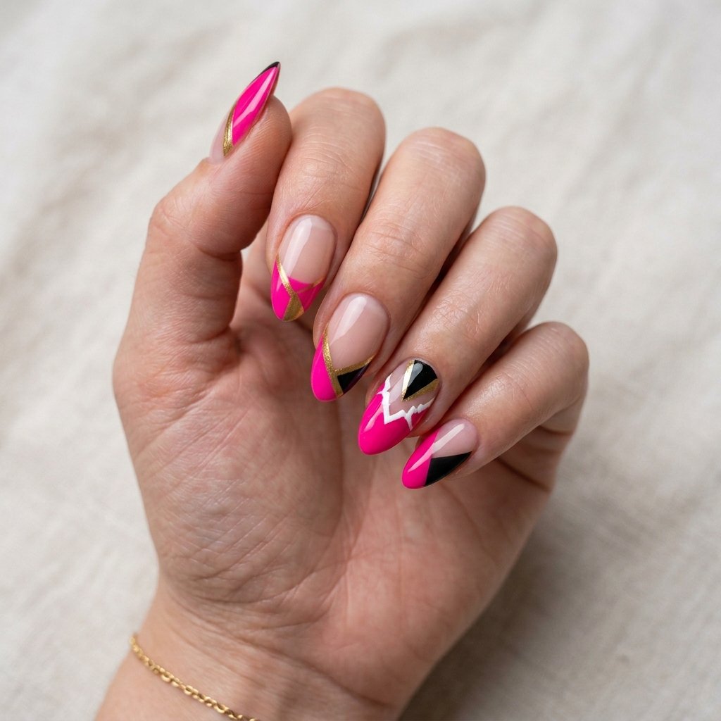 35 Best Hot Pink French Tip Nails – From Classic to Bold 24 Abstract Hot Pink French Tip Nails