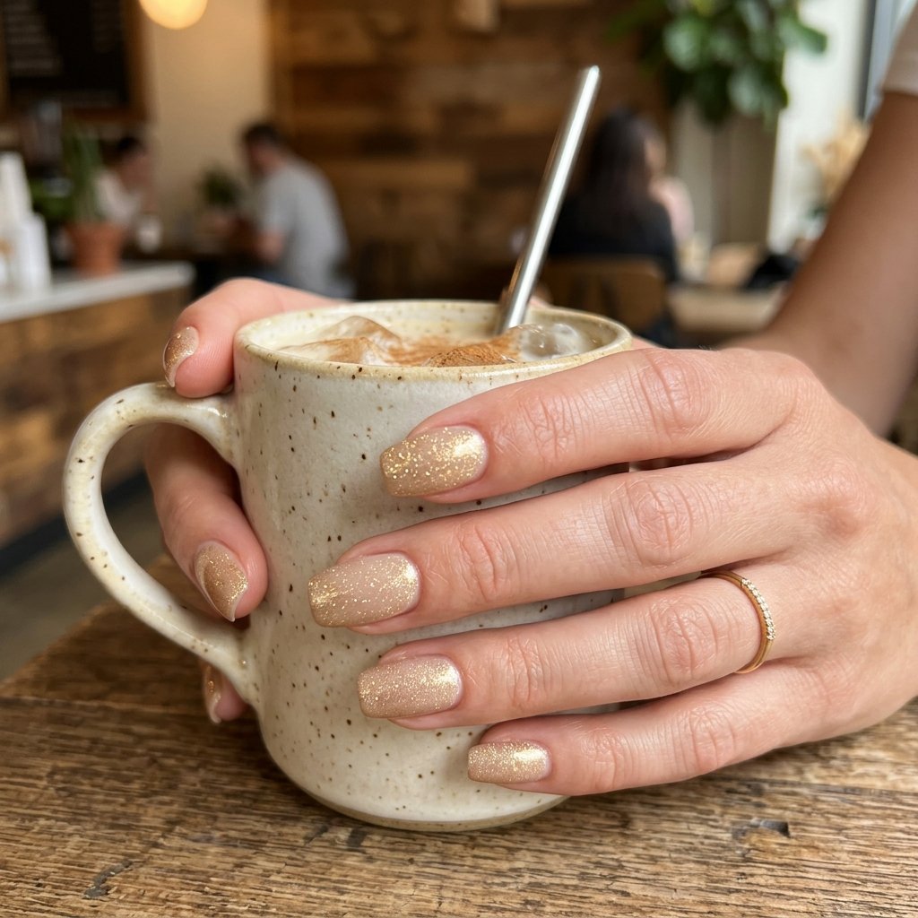 September Nails Art: 30 Elegant Early Autumn Looks 5 Iced Chai Latte Shimmer